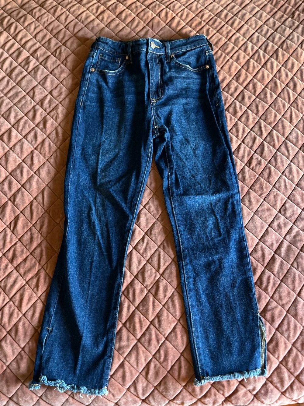 Dear John Dark wash denim jeans straight leg raw hem